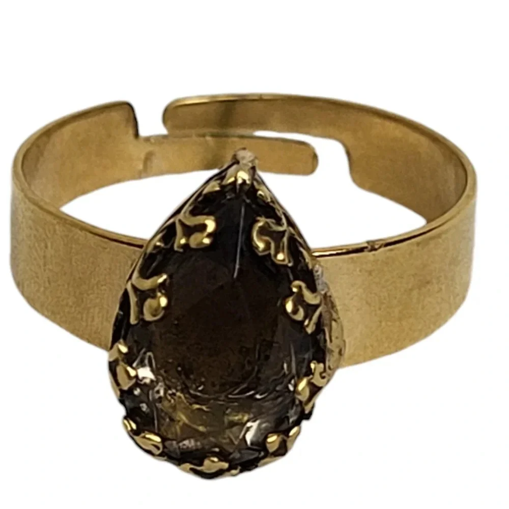 Gold  10K Genuine Smokey Quartz Filigree Ring